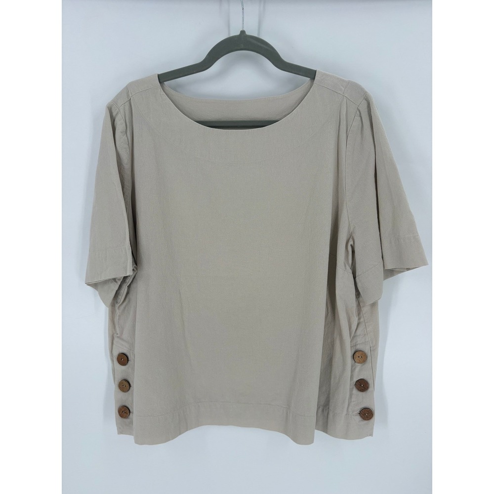 Appleseed's Petites‎ Top Womens PXL Blouse Beige Cotton Button Side A25845